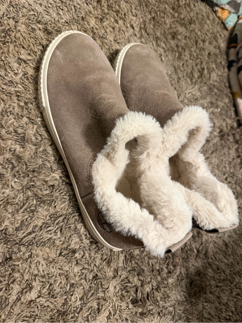 Timberland Taupe Suede Faux-Fur Lined Slip-On Mules